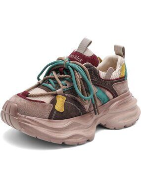 Women's Wine Red Autumn Fashion Breathable Lace Up Comfort Platform Sneakers